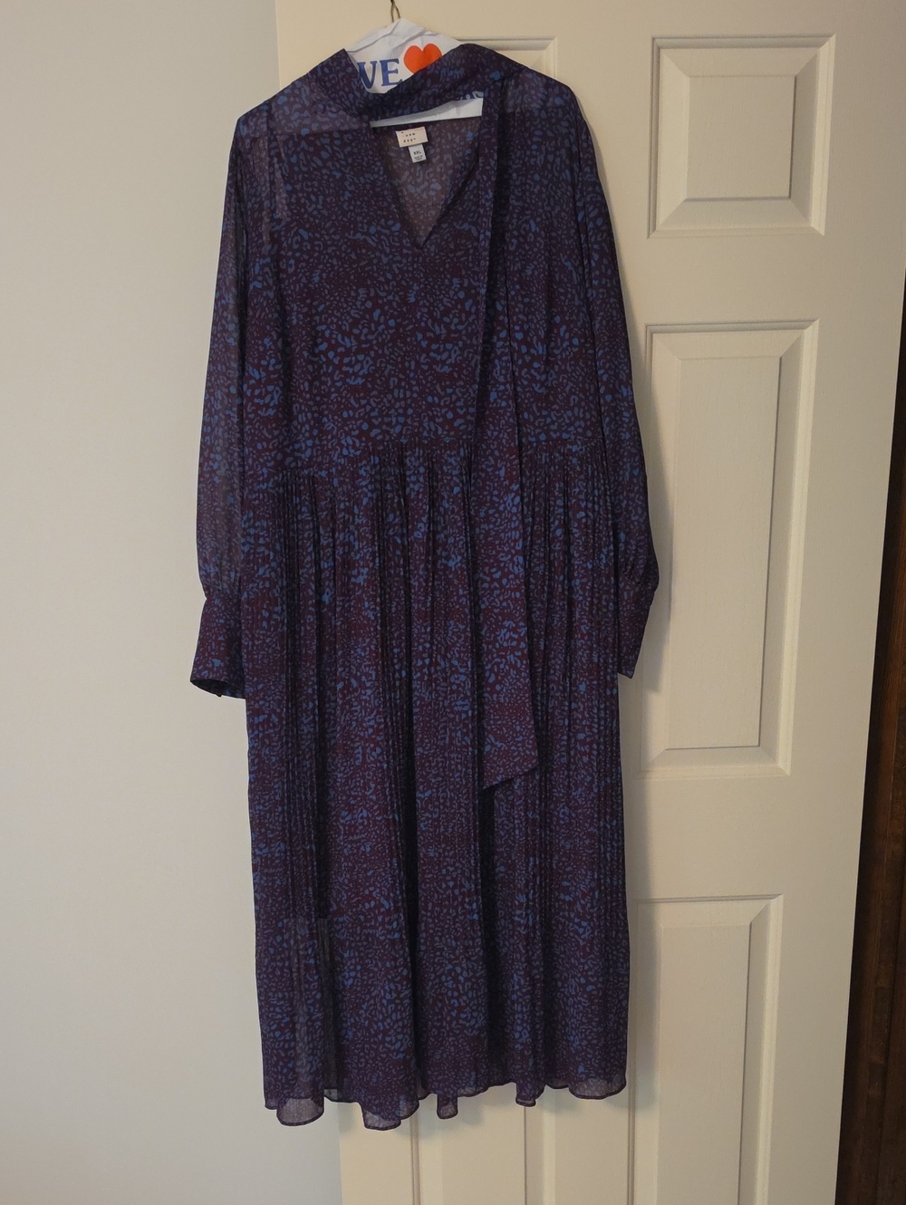 EILEEN FISHER Purple & Blue Printed Long Sleeve Midi Dress